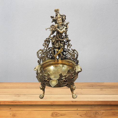 Brass Krishna Urli Antique For Home Statue 32.5Kg